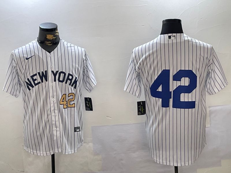 Men New York Yankees 42 No Name White Stripe Fashion Nike 2024 MLB Jersey style 2